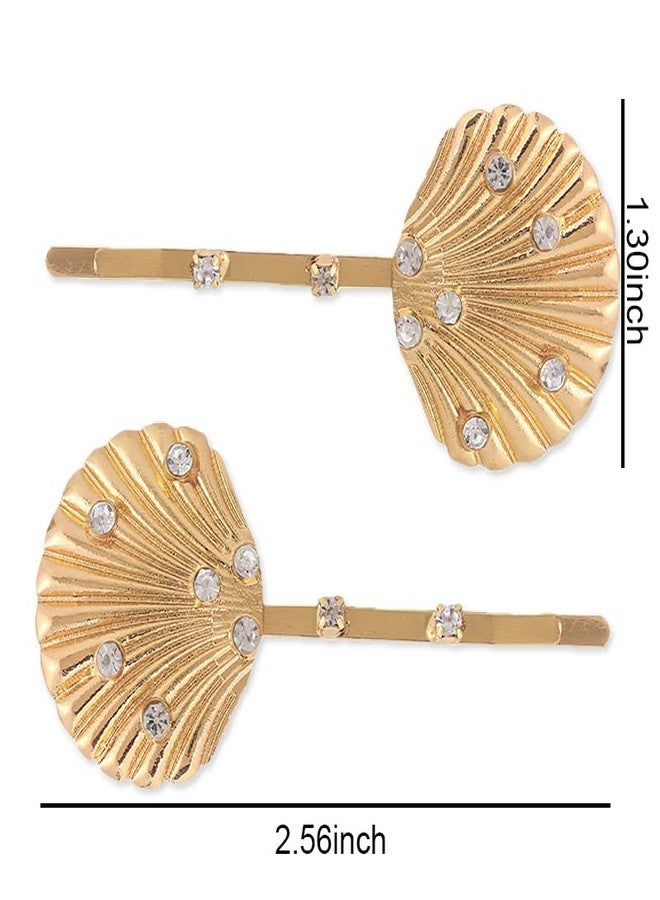 Guqqeuc Seashell Hair Clips Rhinestone Bobby Pins for Women Girls Gold Shell Hair Barrettes for Summer Beach Head Pieces for Ponytail Hair Bun Accessories for Short Long Hair 2 Pcs - Image 2