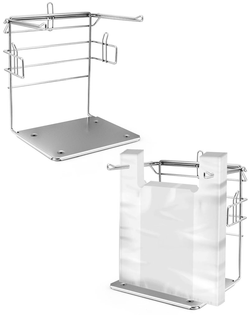 QWORK QWORK Plastic Grocery Bag Holder IronPlated Chrome Shopping Bag Stand Chrome T Shirt Bag Rack Fits 11W x 6D x 21H Bag for Restaurant Business Office Home Kitchen Garage 