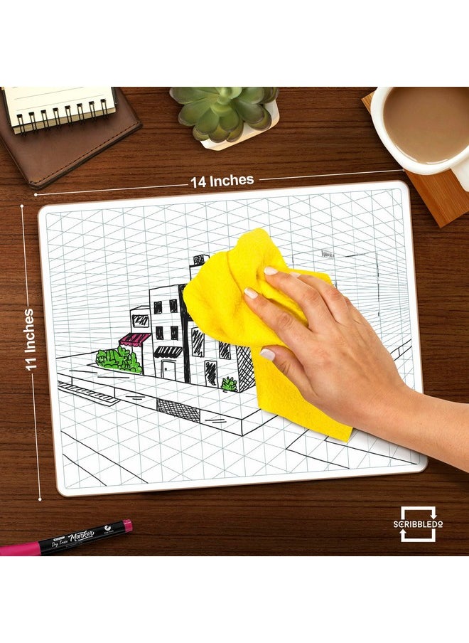 Scribbledo - 2 Point Perspective Grid 11”X14” Large Graph Dry Erase Board Double-Sided White Board Drawing Grid Lines Graphing Charts Whiteboard For Home School Classroom Teachers And Students - Image 1