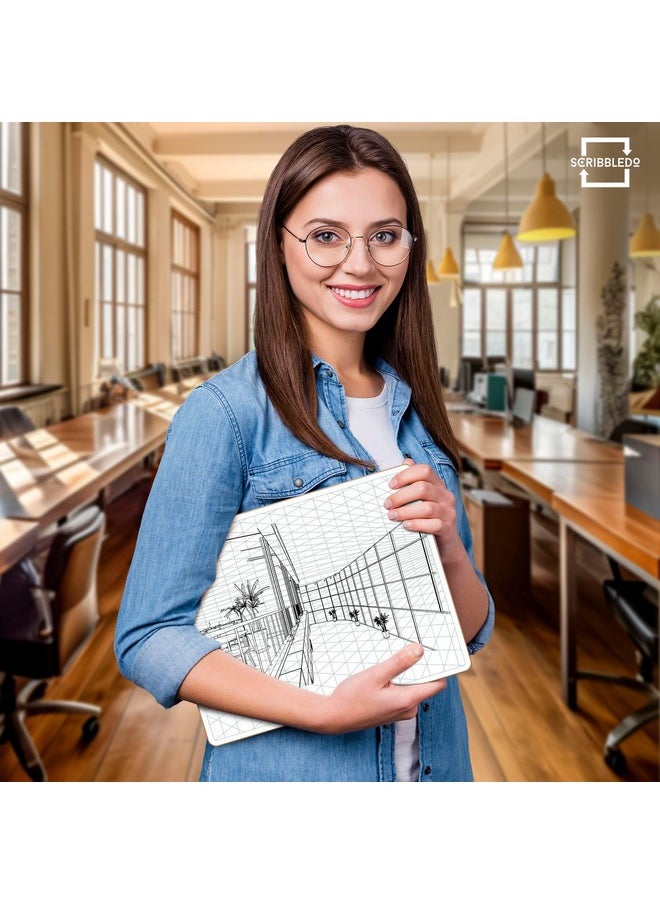 Scribbledo - 2 Point Perspective Grid 11”X14” Large Graph Dry Erase Board Double-Sided White Board Drawing Grid Lines Graphing Charts Whiteboard For Home School Classroom Teachers And Students - Image 1
