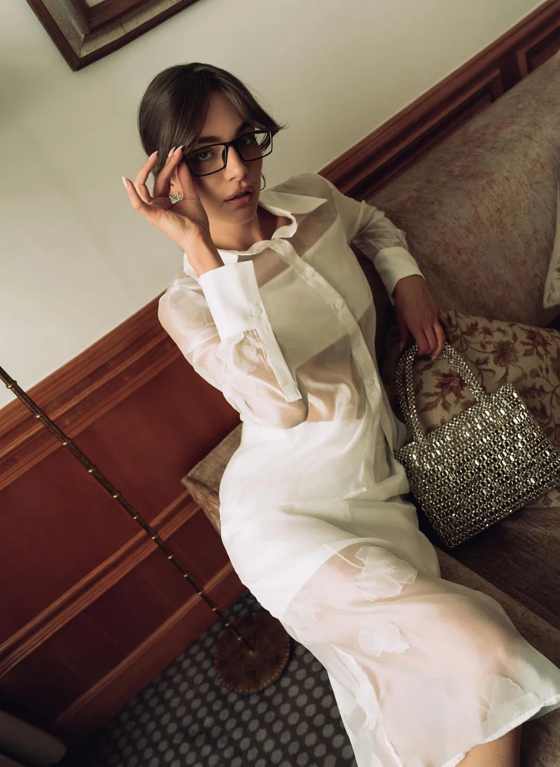 Lichi  Semi-transparent midi skirt with floral pattern for Women | Best Price UAE