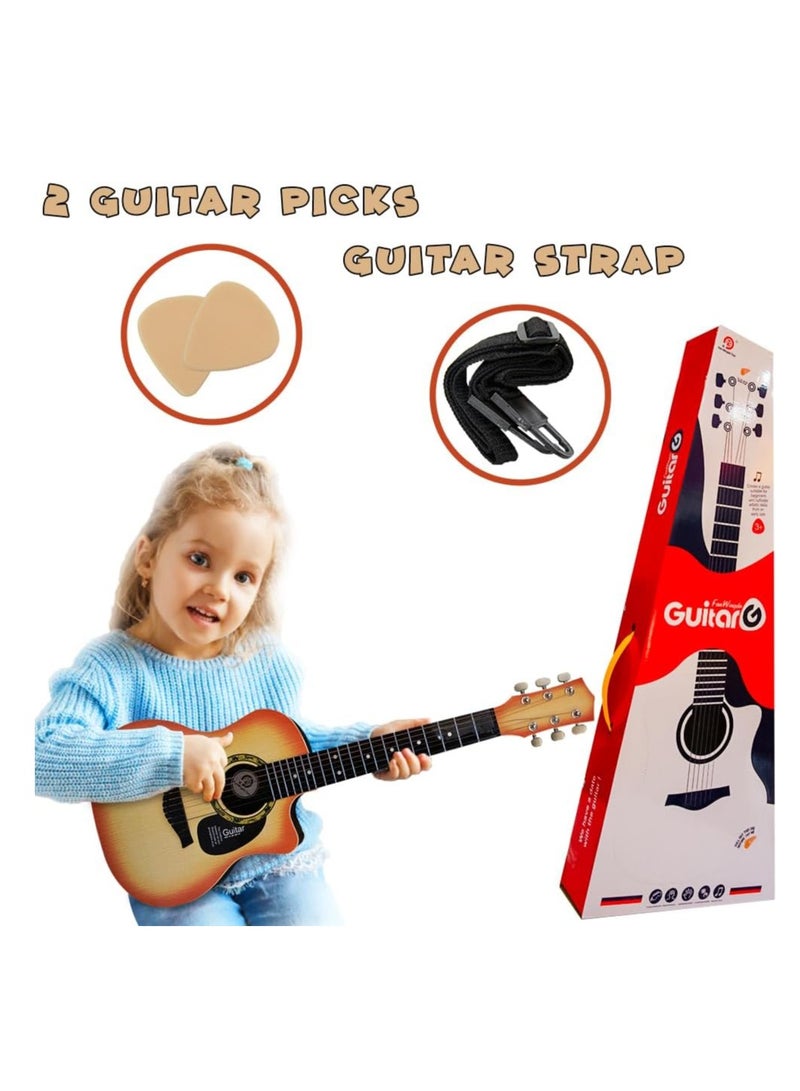 UKR 32-Inch Wooden 6-String Acoustic Guitar for Kids (Ages 3+) – Beginner-Friendly Brown Guitar for Learning & Music Education | Perfect Musical Instrument Toy for Toddlers & Young Musicians - Image 4