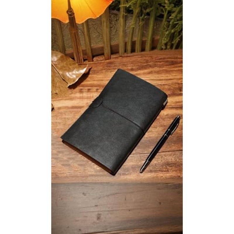 Travel Journal Notebook in Genuine Leather - Vintage Style Diary with Replaceable Pages - 4.72 X 7.87 inch Black - Image 3