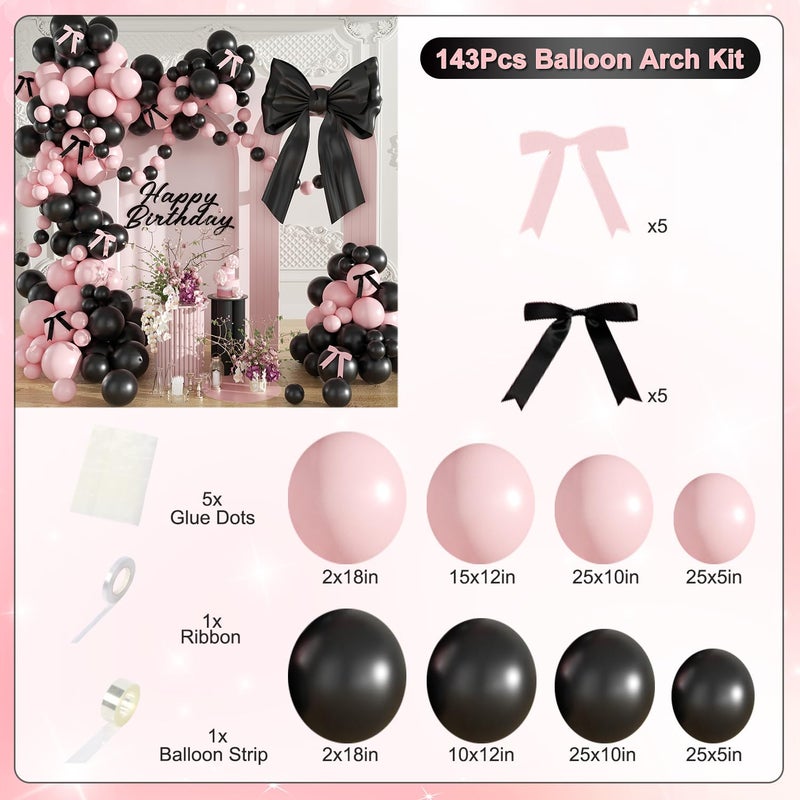 LANGASQUE Black and Pink Balloon Arch Kit, Pink Black Balloons with Bows for Teen Girl Wedding Bridal Shower Coquette Birthday Party Decorations - Image 5