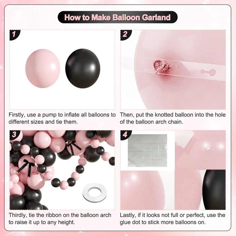 LANGASQUE Black and Pink Balloon Arch Kit, Pink Black Balloons with Bows for Teen Girl Wedding Bridal Shower Coquette Birthday Party Decorations - Image 4