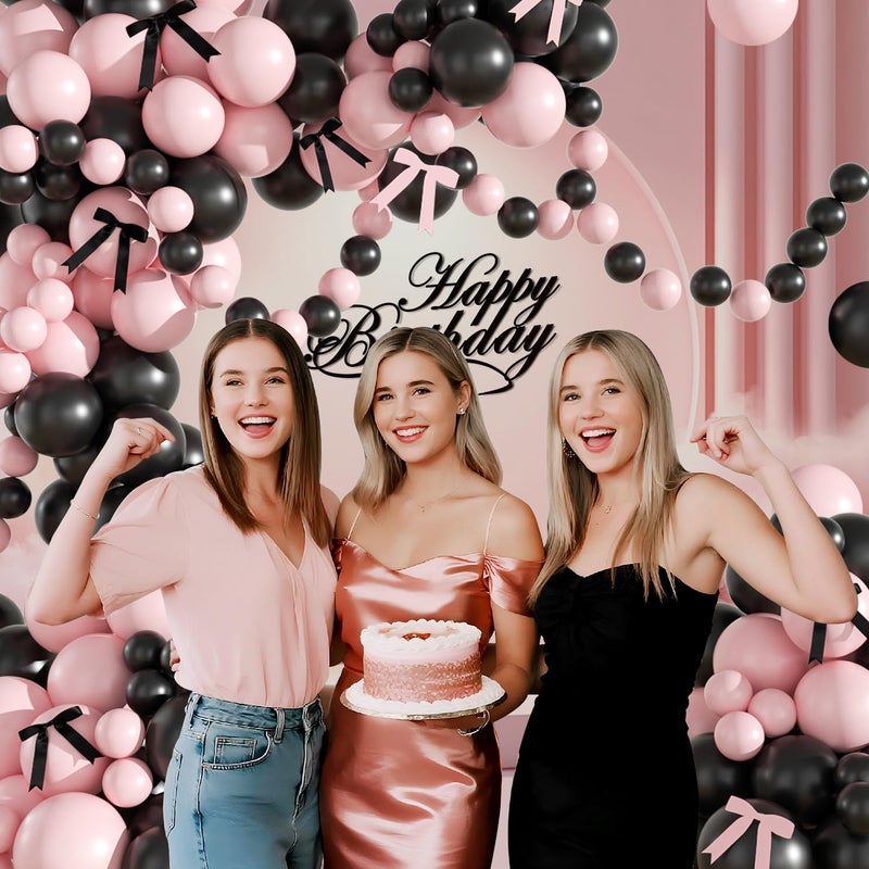LANGASQUE Black and Pink Balloon Arch Kit, Pink Black Balloons with Bows for Teen Girl Wedding Bridal Shower Coquette Birthday Party Decorations - Image 2