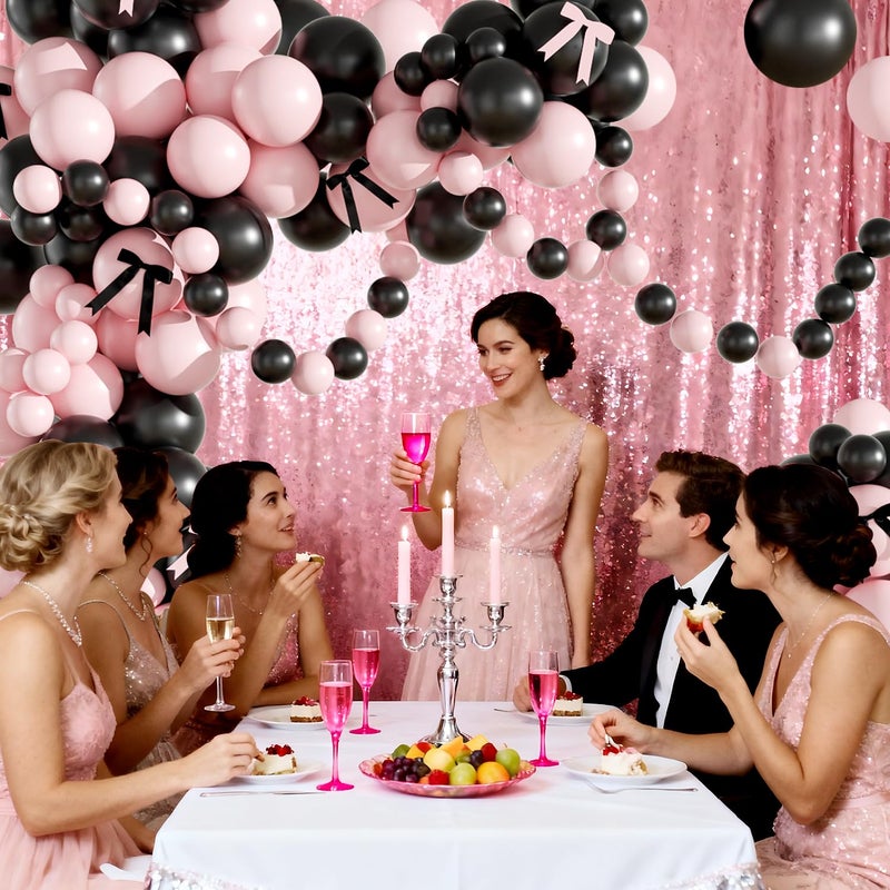LANGASQUE Black and Pink Balloon Arch Kit, Pink Black Balloons with Bows for Teen Girl Wedding Bridal Shower Coquette Birthday Party Decorations - Image 3