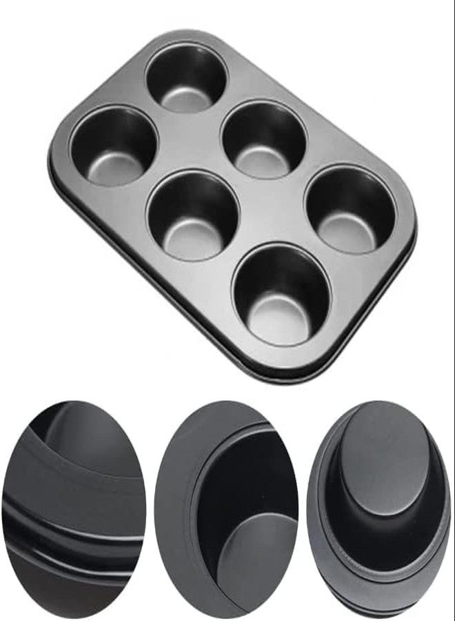 TrendyTrolley 6-Hole Muffin Pan, Bakeware Non-Stick Cupcake Baking Pan Mini Pie Pans, Heavy Duty Carbon Steel Muffin Tray Standard Baking Mold Pan for Oven Baking - Image 5