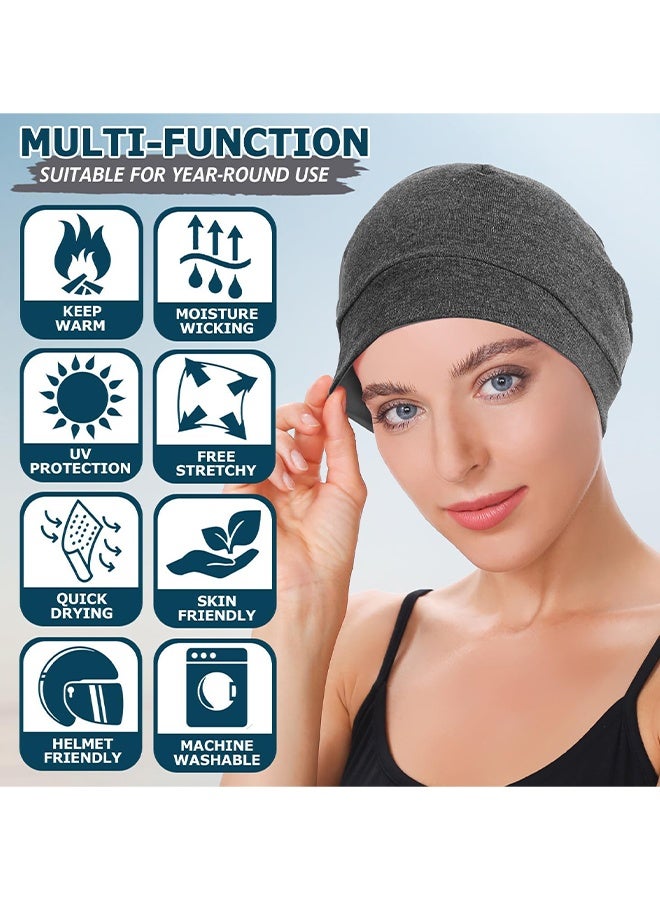 HS 2-Packs Cotton Skull Caps For Men Women, Lightweight Beanie Sleep Hats Breathable, Sweat-Absorbent Cycling And Running Caps And Chemo Hair Loss (Black & Grey) - Image 5