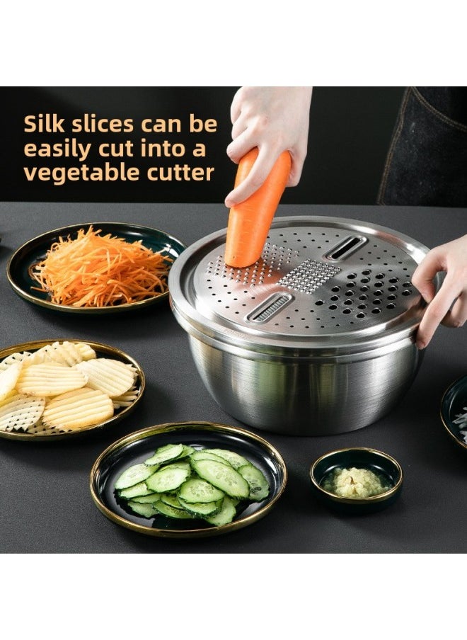Generic - 304 Stainless Steel Basin Food Grade Thickened Grater Basin Rice Washing Sieve Kitchen Vegetable Washing Basin Draining Basin Egg Bowl With Lid-规格:304不锈钢沥水盆-颜色:34cm - Image 1