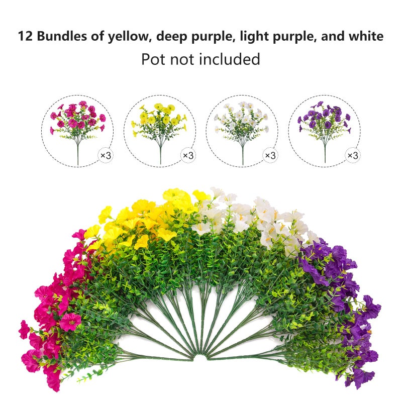 ADXORA 12 Bundles Morning Glory Artificial Flowers for Outdoor Decoration UV Resistant Fake Plastic Plants Artificial Greenery for Indoor Outdoor Garden Patio Window Box Home Decor - Image 5