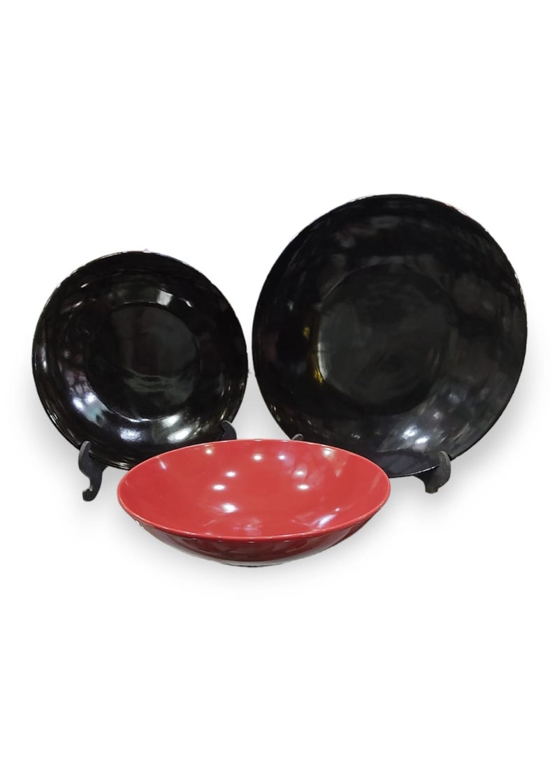 Fathy Mahmoud Dinner set porcelain 18 piece Fathy Mahmoud - BLACK & RED  - Image 1