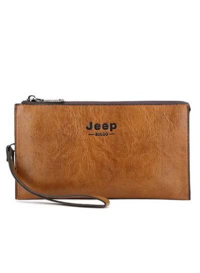 Jeep Light Brown Vintage Oil Wax Leather Men Casual Envelope Clutch