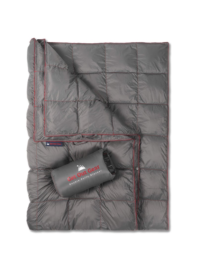 Get Out Gear Get Out Gear Double Puffy Camping Blanket  Extra Puffy Packable Lightweight and Warm  Ideal for Outdoors Travel Stadium Festivals Beach Hammock  WaterResistant Camp Quilt GrayBurgundy 