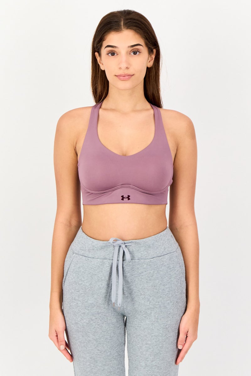UNDER ARMOUR سوتيان تدريب مبطن بشعار العلامة التجارية للنساء، موف - Image 1