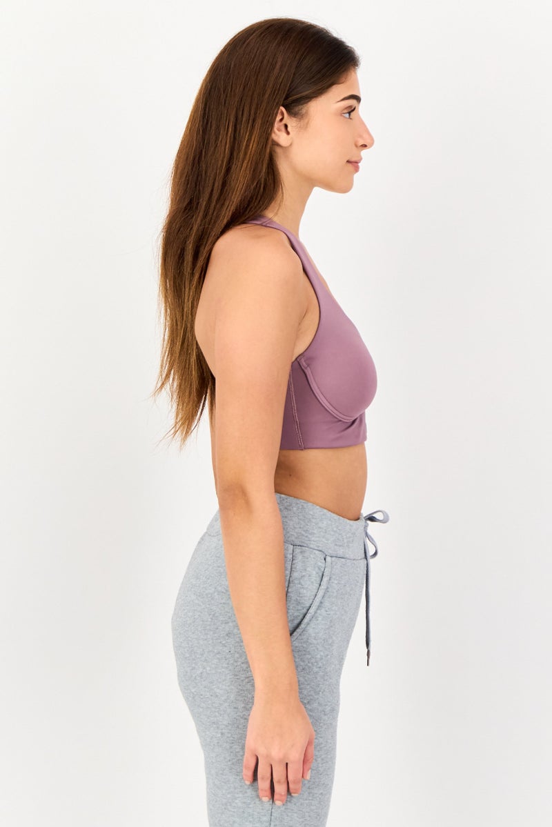 UNDER ARMOUR سوتيان تدريب مبطن بشعار العلامة التجارية للنساء، موف - Image 2