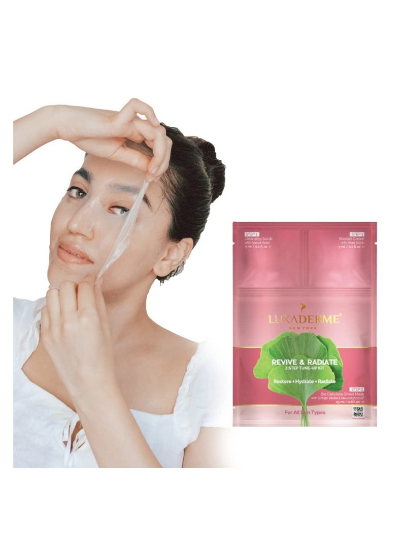 LuxaDerme 3 Step Facial Kit | Revive & Radiate | For Glowing and Smooth Skin | Korean Facial Kit (Pack of 1) 50 gram