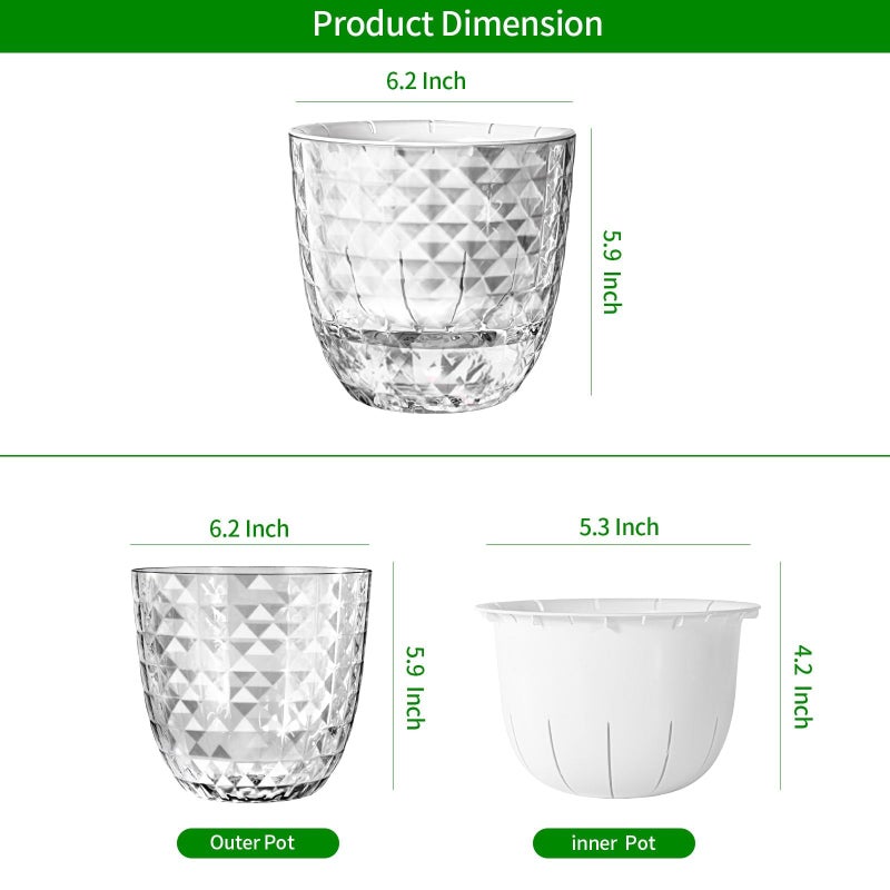 Bukela Self Watering Flower Pots, Plastic Planters for Indoor Outdoor Use, Visible Water Line Design, Convenient & Low Maintenance (3 Pack, 6 inch Clear) - Image 2