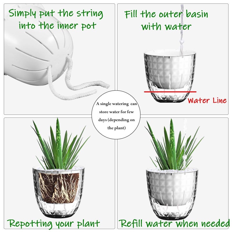 Bukela Self Watering Flower Pots, Plastic Planters for Indoor Outdoor Use, Visible Water Line Design, Convenient & Low Maintenance (3 Pack, 6 inch Clear) - Image 5