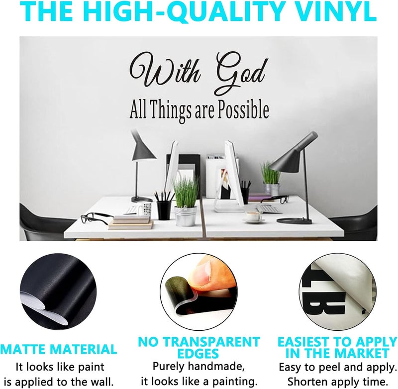 AnFigure Wall Decals for Living Room Inspirational Wall Stickers Easy to Apply Wall Decor Vinyl Art Quotes Bedroom Office Gym Positive Poster Home Sign Words with God All Things are Possible 286x15 - Image 2
