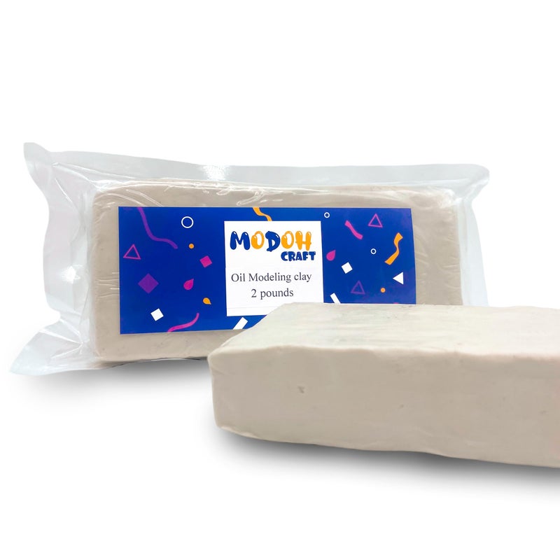 MODOH Plasticine Oil Based Modeling Clay, Non Hardening Reusable Clay, Non Toxic No Bake Professional Oil Base Sulfur Free Sculpting Clay (White) - Image 1