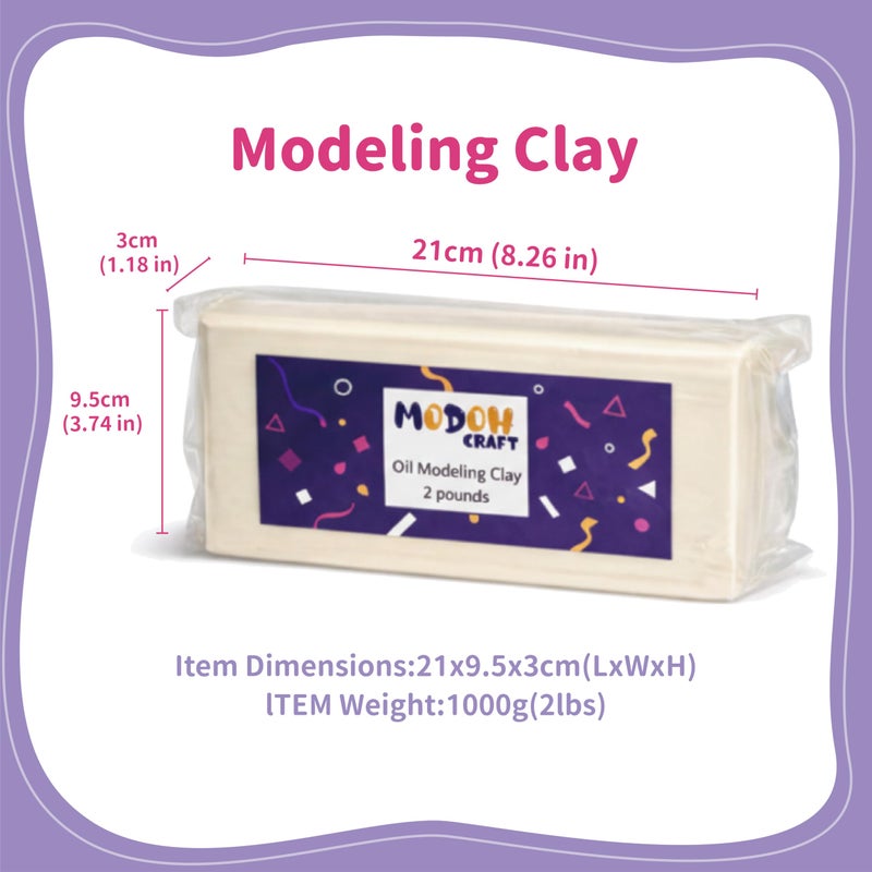 MODOH Plasticine Oil Based Modeling Clay, Non Hardening Reusable Clay, Non Toxic No Bake Professional Oil Base Sulfur Free Sculpting Clay (White) - Image 2