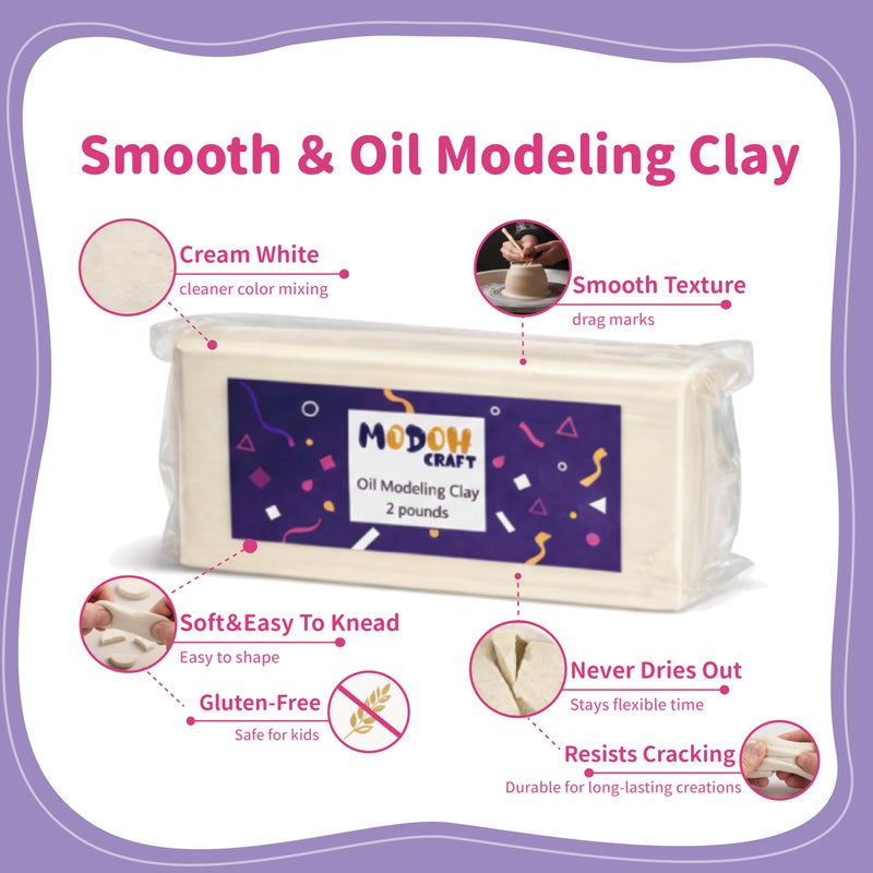 MODOH Plasticine Oil Based Modeling Clay, Non Hardening Reusable Clay, Non Toxic No Bake Professional Oil Base Sulfur Free Sculpting Clay (White) - Image 3