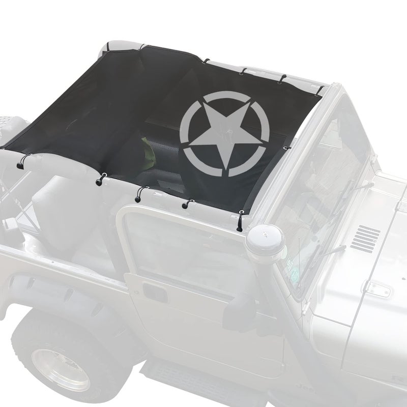 Sunshade for 19962007 Jeep Wrangler TJ Full Length Mesh Sun Shade TJ Sunshade Bikini Soft Top Cover Net Blocks UV Wind Noise Black Star