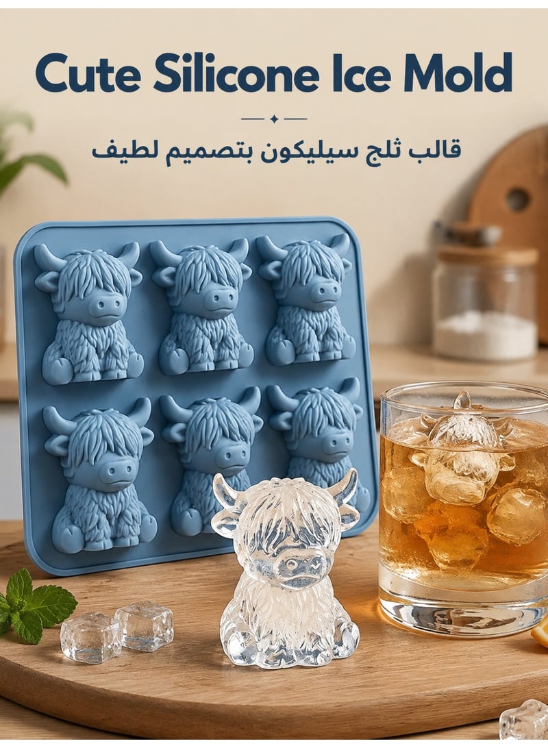 1pc قالب سيليكون بقرة هايلاند لمكعبات الثلج والشموع والحرف اليدوية - آمن غذائيًا - Image 1