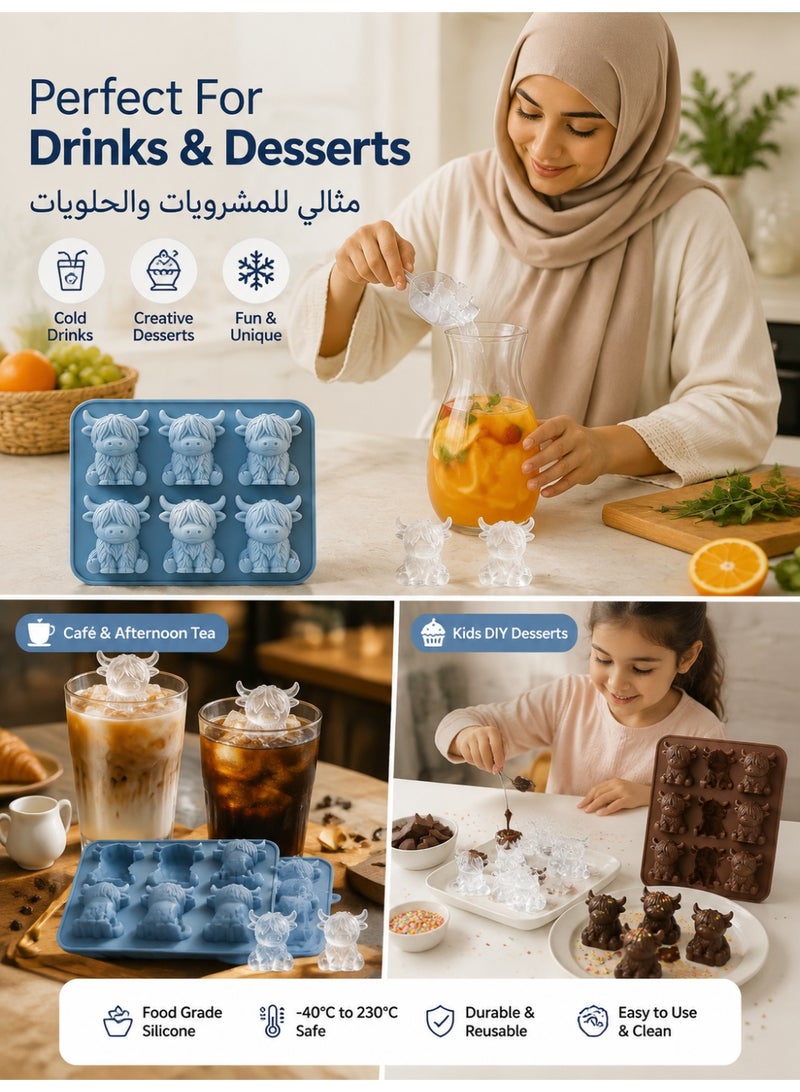 1pc قالب سيليكون بقرة هايلاند لمكعبات الثلج والشموع والحرف اليدوية - آمن غذائيًا - Image 3