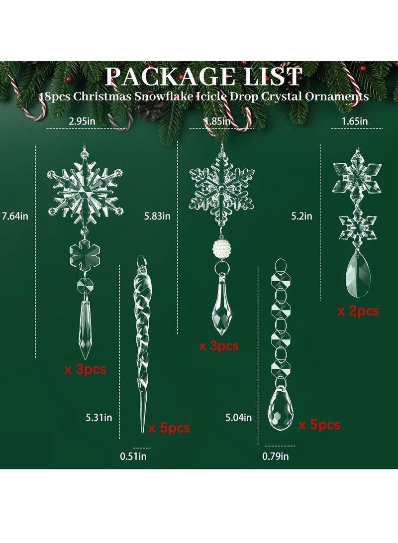 KASTWAVE Christmas Ornaments Crystal Tree Decorations, 20Pcs Acrylic Clear Hanging Crystal, Hanging Acrylic Snowflake and Icicle Ornaments for Centerpieces for Xmas Wedding Party Home Decor - Image 2