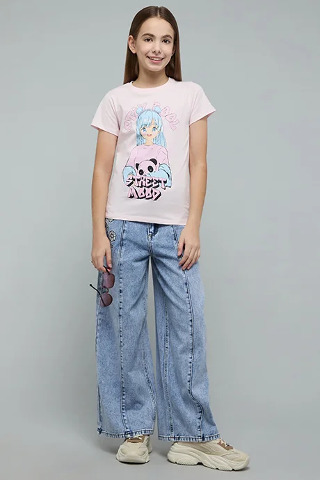 R&b Graphic Print T-Shirt with Crew Neck and Short Sleeves