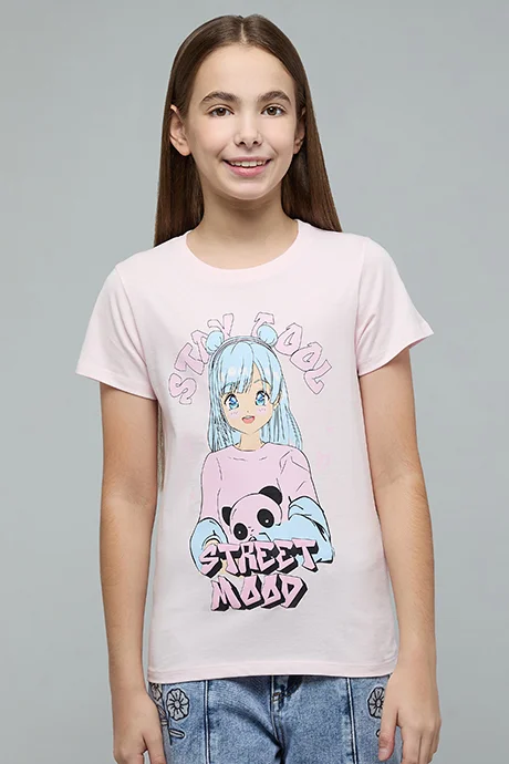 R&b Graphic Print T-Shirt with Crew Neck and Short Sleeves