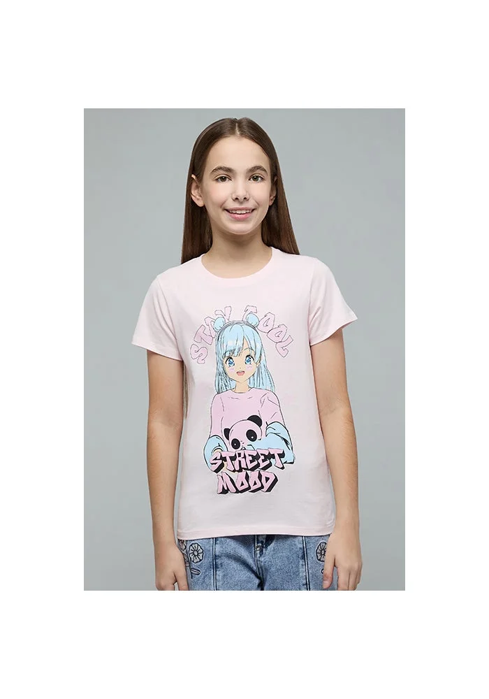 أر أند بي Graphic Print T-Shirt with Crew Neck and Short Sleeves