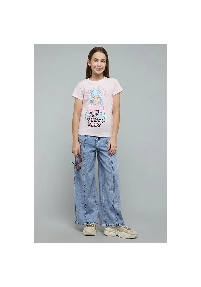 أر أند بي Graphic Print T-Shirt with Crew Neck and Short Sleeves