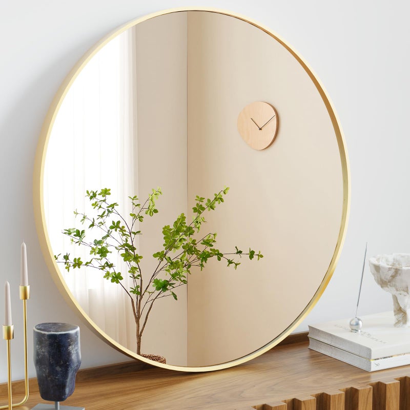 NEWBULIG Gold Round Wall Mirror 30 Inch, Bathroom Mirrors for Over Sink, Wall Decor for Bathroom, Entryway, Bedroom, Vanity - Image 1