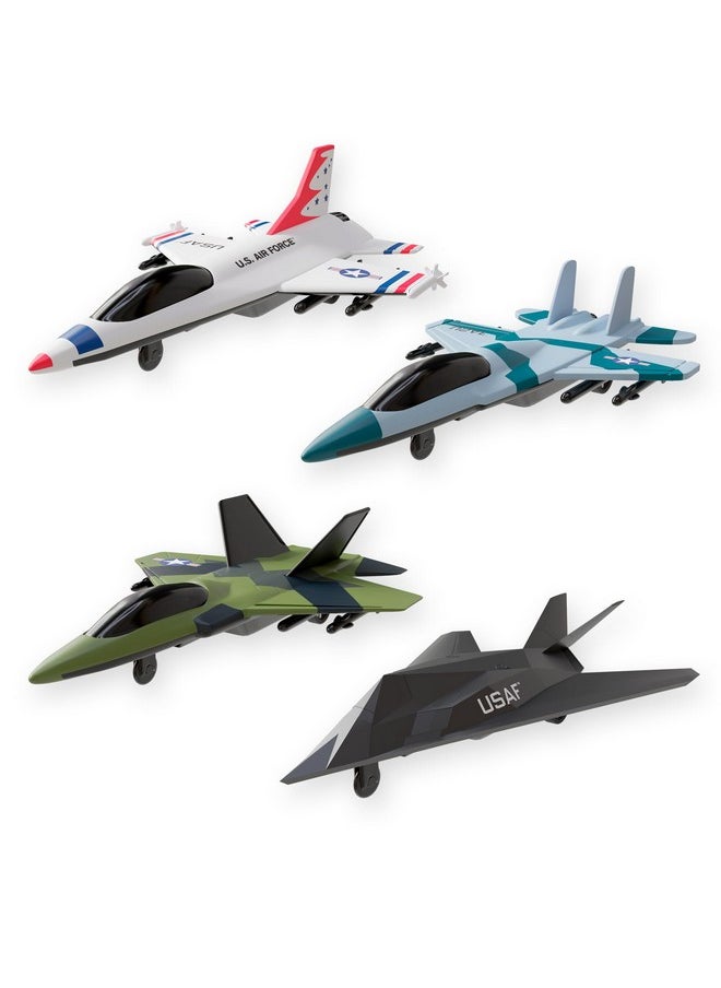 Lollipop - United Sates Air Force 4 Pack Toy Jet Squadron Die Cast Airplanes, Pull Back Military Fighter Jets, Diecast Air Plane Models - Image 1