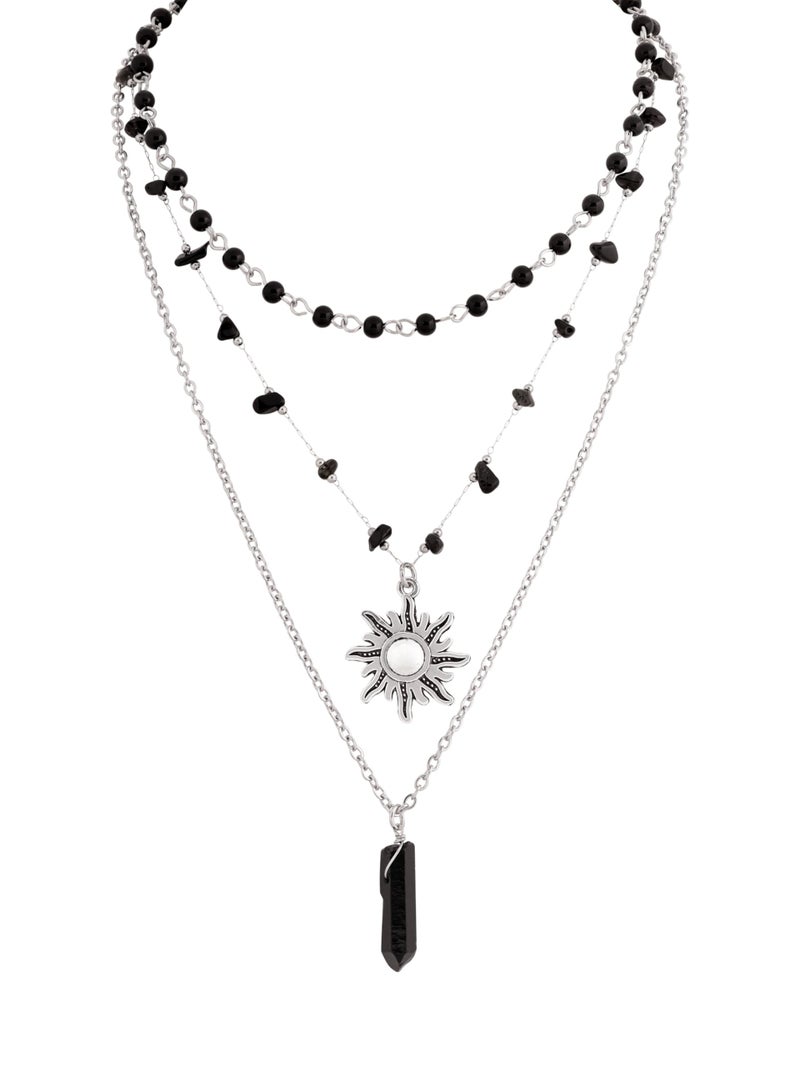 Sacina Gothic Layered Black Crystal Sun Necklace, Boho Hippie Summer Beach Necklace, Boho Hippie Jewelry, Christmas Jewelry Gift for Women - Image 1