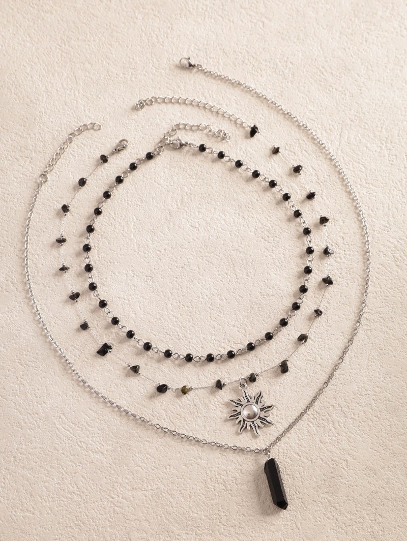 Sacina Gothic Layered Black Crystal Sun Necklace, Boho Hippie Summer Beach Necklace, Boho Hippie Jewelry, Christmas Jewelry Gift for Women - Image 5