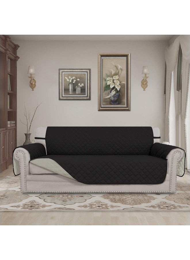 Easy-Going EasyGoing Reversible Oversized Couch Cover for 3 Cushion Couch Sofa Cover for Dogs Water Resistant Furniture Protector Cover with Foam Sticks for Pet Oversized Sofa BlackBeige  - Image 2