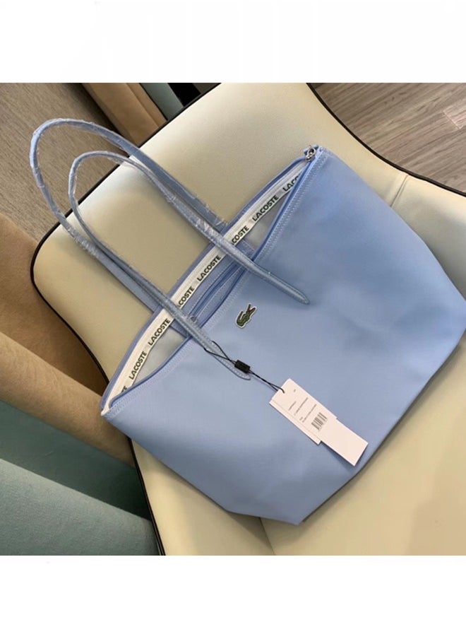 LACOSTE Lacoste Women's Concept Fashion Versatile Large Capacity Zipper Handbag Tote Bag Shoulder Bag Large Size Linen blue  - Image 3