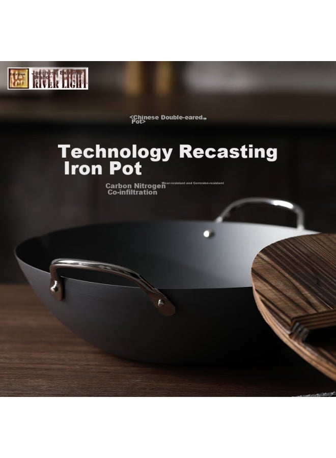 River Light Imported Iron Wok, Double-handled, 36cm, Non-coated, Large Diameter Stir-fry Pan - Image 3