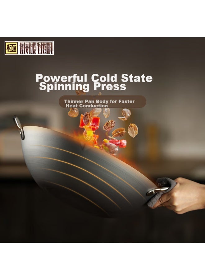 River Light Imported Iron Wok, Double-handled, 36cm, Non-coated, Large Diameter Stir-fry Pan - Image 2