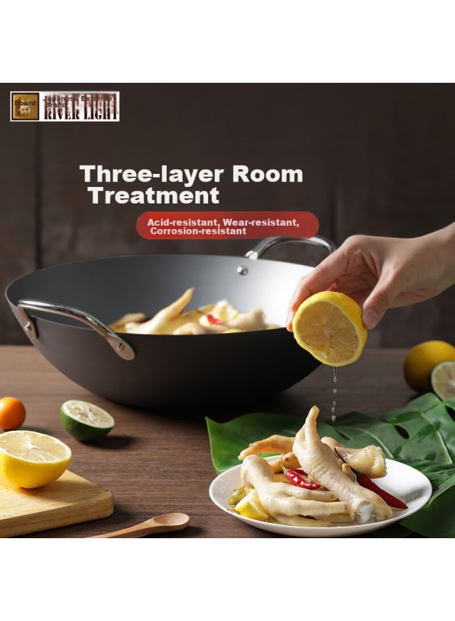 River Light Imported Iron Wok, Double-handled, 36cm, Non-coated, Large Diameter Stir-fry Pan - Image 1