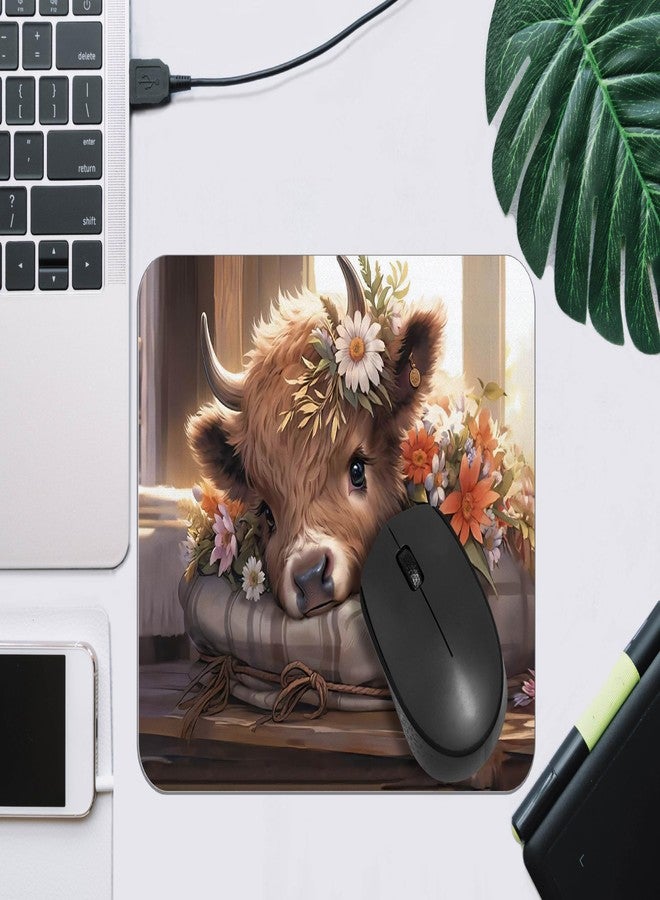 OFlich Highland Cow Mouse Pad - Highland Cow Mouse Pads for Desk, Floral Mouse Pad, Highland Cow Mousepad with Non-Slip Rubber Base for Laptop Computer Desktop Keyboard (9.5×7.9 Inch), Small, JW560 - Image 3
