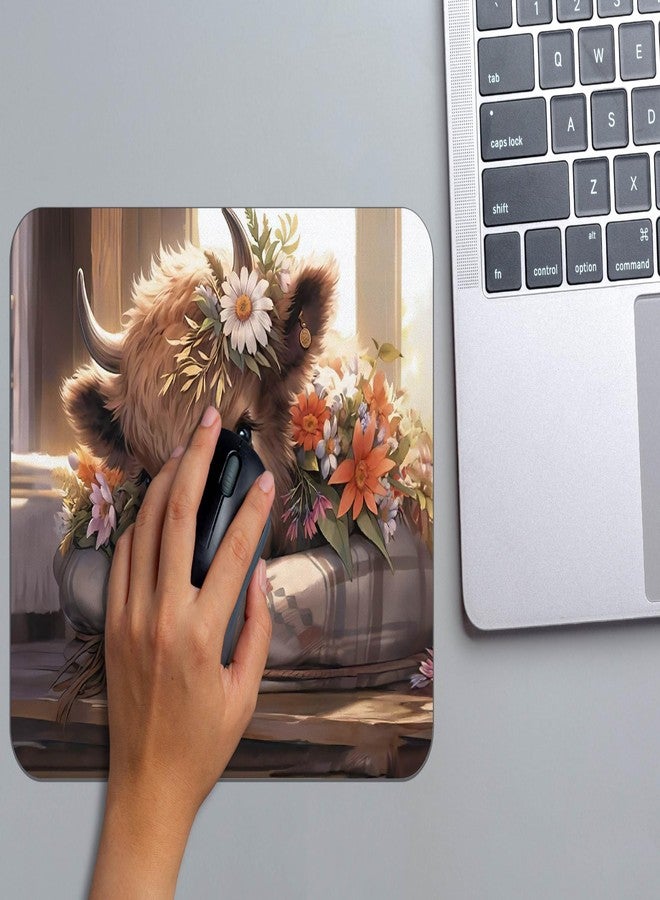 OFlich Highland Cow Mouse Pad - Highland Cow Mouse Pads for Desk, Floral Mouse Pad, Highland Cow Mousepad with Non-Slip Rubber Base for Laptop Computer Desktop Keyboard (9.5×7.9 Inch), Small, JW560 - Image 4