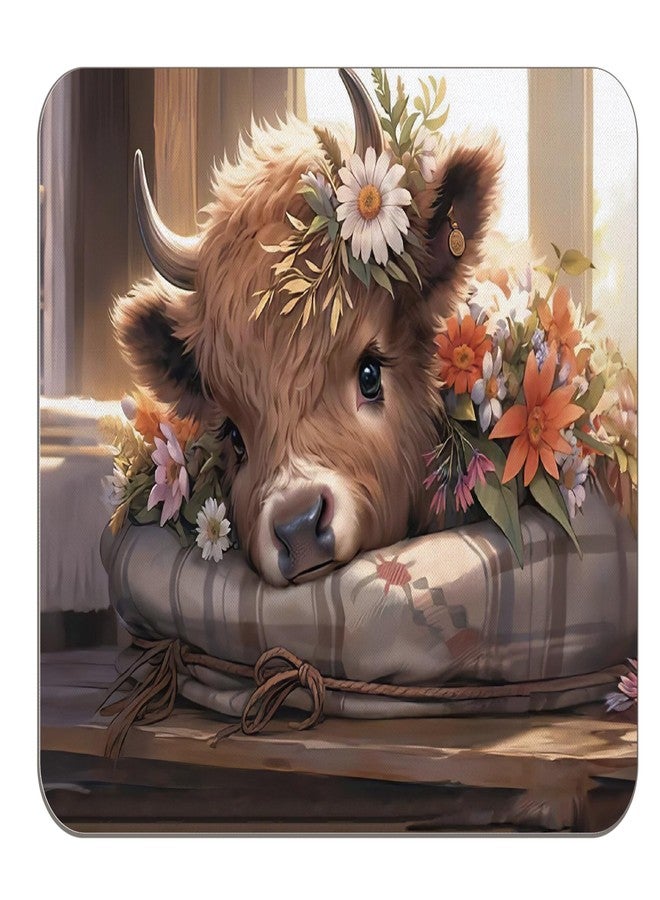 OFlich Highland Cow Mouse Pad - Highland Cow Mouse Pads for Desk, Floral Mouse Pad, Highland Cow Mousepad with Non-Slip Rubber Base for Laptop Computer Desktop Keyboard (9.5×7.9 Inch), Small, JW560 - Image 1