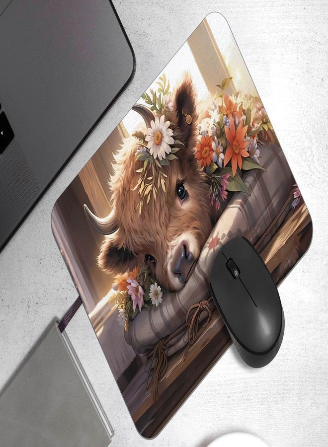 OFlich Highland Cow Mouse Pad - Highland Cow Mouse Pads for Desk, Floral Mouse Pad, Highland Cow Mousepad with Non-Slip Rubber Base for Laptop Computer Desktop Keyboard (9.5×7.9 Inch), Small, JW560 - Image 2