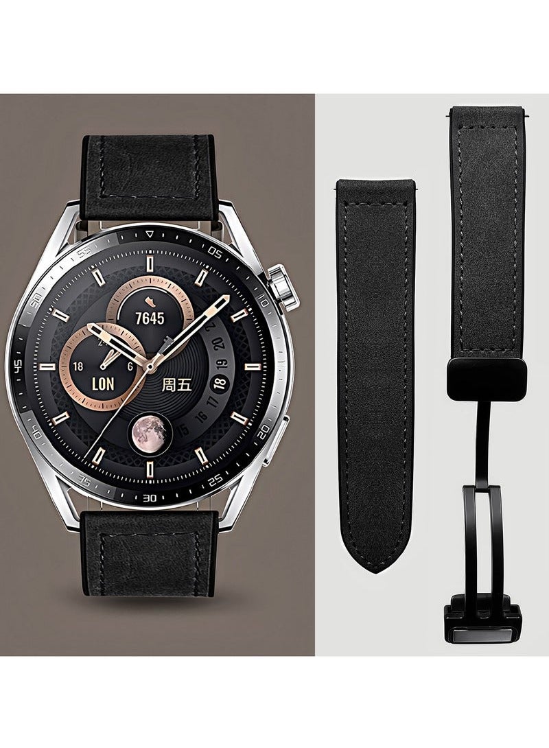 TDZDDYS 22mm Leather Watch Strap with Magnetic Buckle Design, Compatible with Huawei GT3/4 46mm, GT3 Pro, Huawei Watch 3, GT2e, GT2 Pro, GT2 42/46mm, Samsung Galaxy Watch 3 45mm/Gear S3(Black)mm Leather Watch Strap with Magnetic Buckle Design, Compatible with Huawei GT3/4 46mm, GT3 Pro, Huawei Watch 3, GT2e, GT2 Pro, GT2 42/46mm, Samsung Galaxy Watch 3 45mm/Gear S3(Black) - Image 1