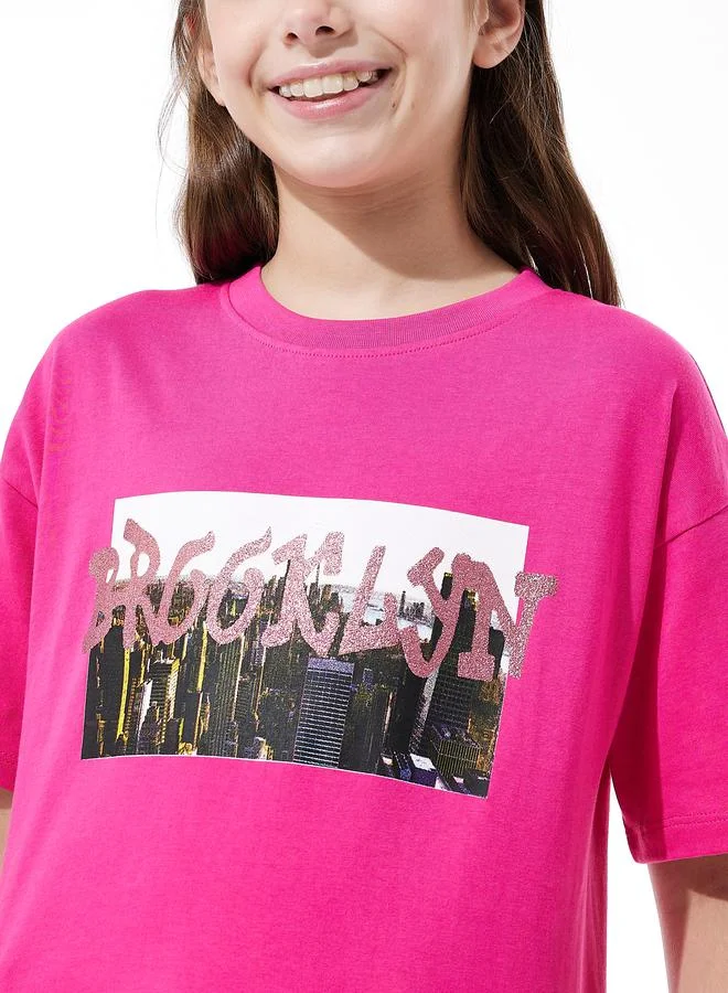 victor and jane Graphic Print Dropped Shoulder T-Shirt by Styli